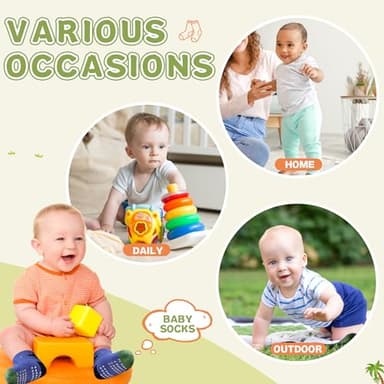 AMENLAN Toddler Non Slip Grips Socks Kids Anti Skid Baby Boys Girls Cotton Crew Socks 12 Pairs (Dinosaur B, 1-3 Years) - Image 6