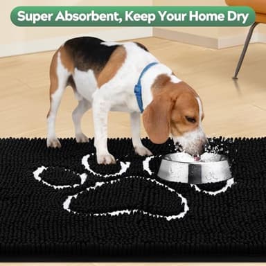 Dog Door Mat for Muddy Paws, Pet Rug Chenille Absorbent Outdoor Doormat 36"x 24", Non Slip Heavy Indoor Doormat Soft Front Inside Doormats for Entryway, Mud Paws, Patio,Dog Paw Black - Image 5