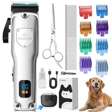 FuzzyFix Dog Clippers for Grooming for Thick Heavy Coats, Professional Low Noise Dog Grooming Clippers Supplies Kit Rechargeable Stainless Steel Hair Trimmer with Ceramic Blade for Dogs Cats Pet - Image 1