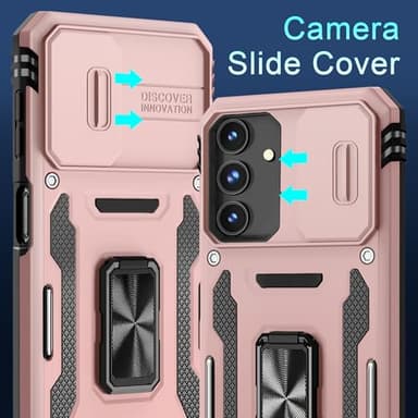 DEERLAMN Case for Samsung Galaxy A16 5G with Slide Camera Cover+Screen Protector (1 Pack), Rotated Ring Kickstand Military Grade Shockproof Protective Cover-Rose Gold - Image 2
