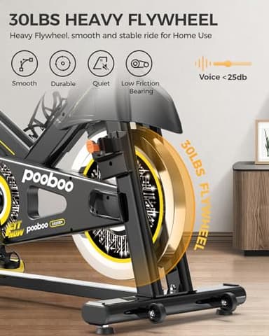 pooboo Magnetic Resistance Cycling Bike, Belt Drive Indoor Exercise Bike Stationary LCD Monitor with Ipad Mount ＆Comfortable Seat Cushion for Home Cardio Workout, Training Upgraded Version - Image 3
