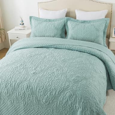 Travan 3-Piece Queen Quilt Set Quilted Bedspread Oversized Microfiber Lightweight Bedspread Coverlet Set with Shams Bedding Set for All Season, Blue, Queen Size - Image 4