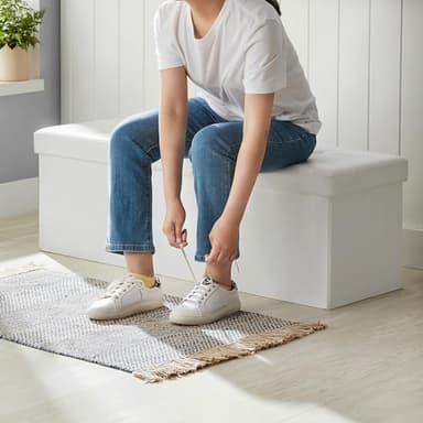 SONGMICS MAZIE Collection - 43 Inches Storage Ottoman Bench with Flipping Lid, Storage Chest with Iron Frame Support, Load 660 lb, for Living Room, Bedroom, Synthetic Leather, White ULSF75WT - Image 6