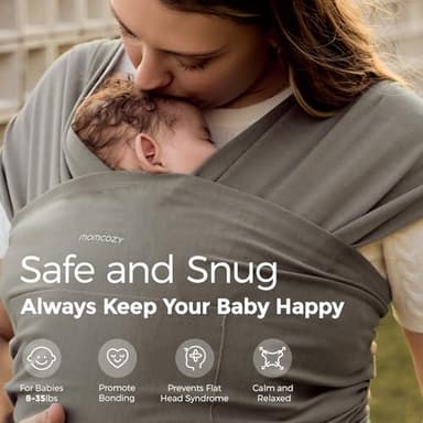 Momcozy Baby Wrap Carrier - Easy to Wear Infant Carrier Slings, Lightweight Hands Free Baby Sling, Adjustable Baby Carriers for Newborn to Toddler 8-35 lbs, Baby Wraps Carrier, Brown - Image 2