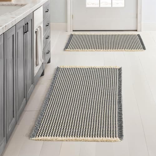 MIULEE Set of 2 Waffle Bathroom Rugs, Boho Bath Rugs Non Slip Washable, Super Absorbent Bath Mats, Ultra Soft Rubber Backed Shower Mats for Bathroom Floor, Tub, Dark Grey & Yellow, 17x24 Inch - Image 1