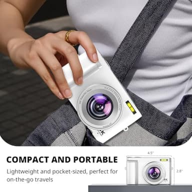 4K Digital Camera for Photography Autofocus, 2024 Latest 48MP Vlogging Camera for YouTube with SD Card, 2 Batteries, 3" 180°Flip Screen Compact Travel Camera for Teens with 16X Zoom (Off White) - Image 4