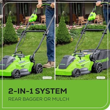 Greenworks 40V 16" Brushless Cordless (Push) Lawn Mower + Blower (350 CFM) + 13" String Trimmer (Bonus Spools), 4.0Ah + 2.0Ah Battery and Charger Included (75+ Compatible Tools) - Image 7