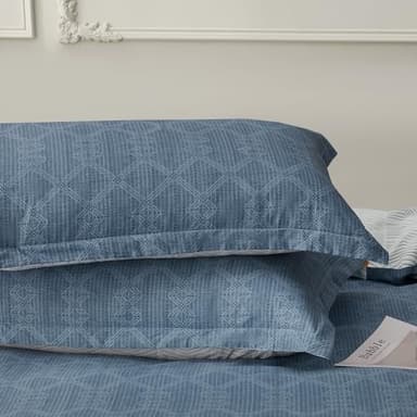 SAPHREAS Duvet Cover Queen Size Dark Blue Geometric Pattern Duvet Cover Set 3pcs Cotton Soft Bedding Comforter Cover 1 Duvet Cover 90"x90" and 2 Pillow Shams 20"x26" - Image 3