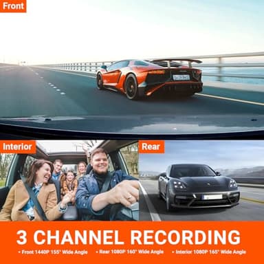 VANTRUE N4 3 Channel Dash Cam, 4K+1080P Dual Channel, 1440P+1440P+1080P Front Inside Rear Three Way Triple Car Dash Camera, IR Night Vision, Capacitor, 24 Hours Parking Mode, Support 256GB Max - Image 2