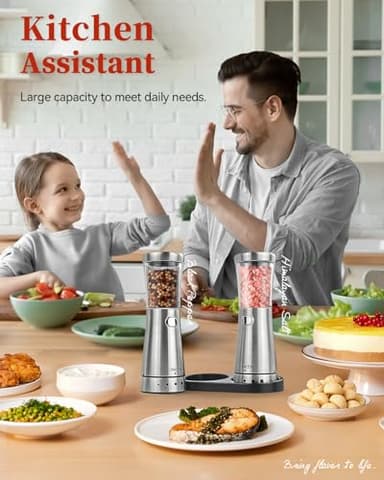 Electric Salt and Pepper Grinder Set with Storage Base, Stainless Steel Rechargeable Salt and Pepper Grinder Set with 4.5 oz Large Capacity, 1.8" Wide Mouth, Adjustable Coarseness, Ideal for Kitchen - Image 8