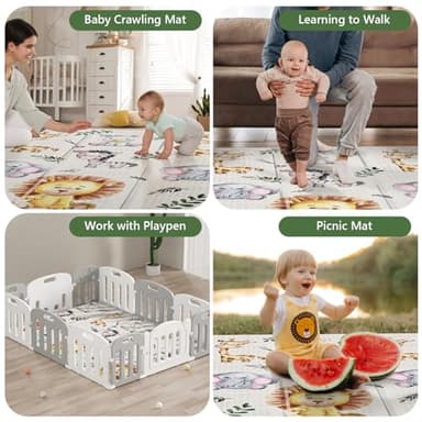 NOONKTY 79x71 Extra Large Baby Play Mat for Floor, Foldable Foam Playmat for Babies 0-12 Months & Kids, Non-Toxic Waterproof Baby Mat for Floor, Thick Playpen Mat for Tummy Time Crawling, Lion - Image 5
