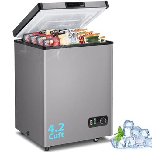 4.2 Cubic Feet Deep Chest Freezer, LifePlus Compact Freezers with 7 Adjustable Thermostat Top Open Door Freezer Compressor Cooling with Rmovable Storage Basket for Home Kitchen Office and Bar Grey - Image 1