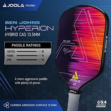 JOOLA Ben Johns Hyperion Pickleball Paddle - Carbon Surface, Elongated Handle, Polypropylene Core, Custom Cover - Image 2