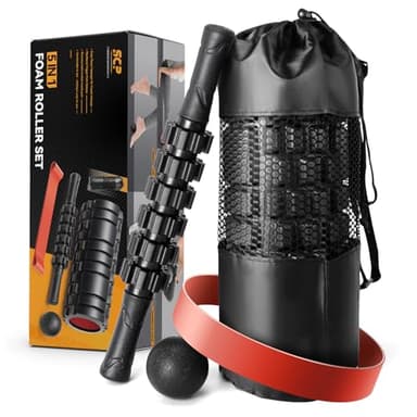 5 in1 Foam Roller Set, Trigger Point Foam Roller, Massage Roller Stick, Massage Ball, Resistance Band for Deep Muscle Massage Pilates Yoga,Fitness Exercise for Whole Body (Black-Red) - Image 8