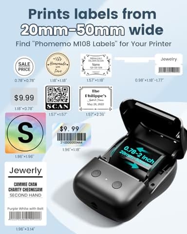 Phomemo Label Maker - M108 Address Label Makers Easy to Use for Small Business, Home, Office, School, 2 Inch Bluetooth Label Printer, Sticker Printer for Name Tags/Barcode/Logo/Clothing Label, Black - Image 4