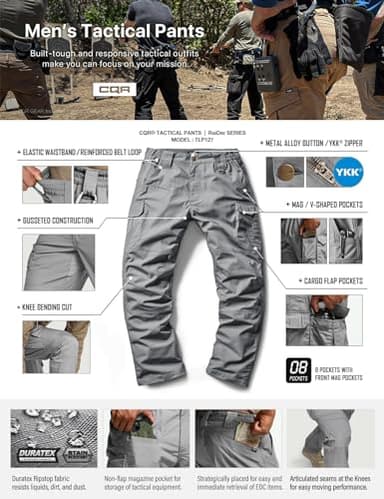 CQR Men's Tactical Pants, Water Resistant Ripstop Cargo Pants, Lightweight EDC Work Hiking Pants, Outdoor Apparel, Raider Mag Pocket Stone, 34W x 32L - Image 8