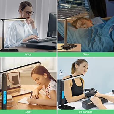 Desk Lamp with Wireless Charger，USB Charging Port, Dimmable Office Desk Light with Clock, Alarm, Date, Temperature, Foldable Lamp for Table Bedroom Bedside Office (Black, Standard Size-13.3 inch) - Image 7