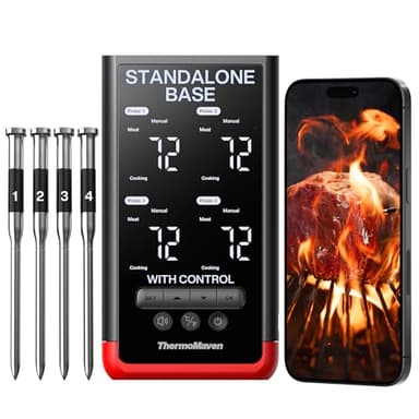 ThermoMaven Smart Bluetooth Wireless Meat Thermometer: Standalone Base, WiFi Unlimited Range, 6 Sensors with NIST Certified Accuracy, 4 Probes for Kitchen, BBQ, Grill, Oven, Smoker, Rotisserie - Image 1