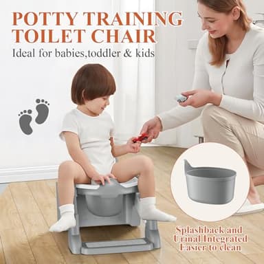 TuckInn Potty Training Seat, Toddler Toilet Seat for Little Boys Girls, Potty Training Toilet with Urinals, Toddler Step Stool Ladder and Splash Guard (Gray) - Image 5