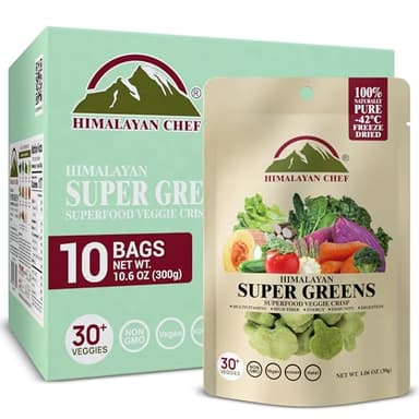 Himalayan Chef Super Greens Veggie Crisp 30g each Freeze-Dried Superfood Snack 30+ Organic Green Veggie Mix Protein-Rich, Nutrient-Packed, Gluten-Free 10 Pack - Image 1