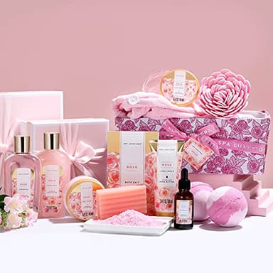 Spa Luxetique Spa Gift Baskets for Women, 12 Pcs Rose Presents Set with Bubble Bath, Bath Bombs, Body Lotion, Hand Cream, Christmas Gift Basket for Mom - Image 2