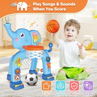 SpringFlower Toddler Basketball Hoop & Soccer Goal Activity Center Toys with Light & Music,Elephant Toddlers Musical Toys Gift, Baby & Toddlers Christmas Birthday Gift for 1 2 3 Year Old Boys & Girls - Image 5