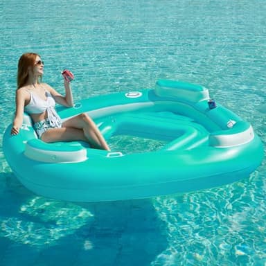 Jasonwell Floating Island Pool Float - Inflatable 4-Person Swimming Pool Lounger Raft River Lake Floaties Relaxation Water Floats with Cupholders Big Multi Person Tropical Party Toys for Adults - Image 8