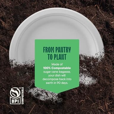 Stack Man 100% Compostable Paper Plates 9 Inch Heavy-Duty [125-Pack] Eco-Friendly White Bagasse Disposable Plates Made of Natural Sugarcane Fibers - 9" Biodegradable Plate (BPI-Certified) (PFAS-Free - Image 6