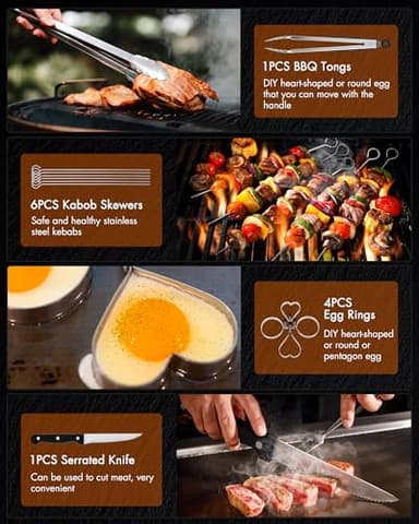 Griddle Accessories Kit - 136PCS Flat Top Grill Accessories for Blackstone and Camp Chef Metal Spatula Tools Set with Burger Press Scraper Tongs Carry Bag for Outdoor Grilling BBQ Cooking - Image 6