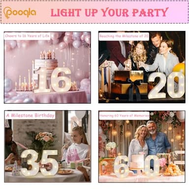 Pooqla Decorative Led Light Up Number Letters, White Plastic Marquee Number Lights Sign 16th Birthday Decorations for Girls Boys Party Wedding Decor Battery Operated Number (16) - Image 5
