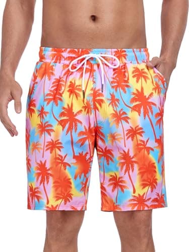 RELLECIGA Men's Board Shorts Quick Dry 9 Inch Swim Trunk with Mesh Lining(Orange Coconut Tree,X-Large) - Image 7