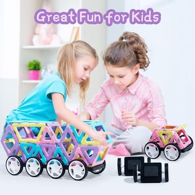 MAGBLOCK Magnetic Tiles with 2 Cars-156Pcs Magnet Toys Set for 3+ Year Old Boys Girls Toddlers, Idea for Girls Magnetic Blocks Building STEM Creativity Educational Toys for Kids - Image 4