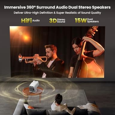 [NetfIix Official/Stereo Speakers] 4K Projector with Wifi and Bluetooth, 1080P Native Mini Projector Portable, One-Click Use Built-in NetfIix/YouTube/PrimeVideo/D+, Smart Home Outdoor Projector-White - Image 6