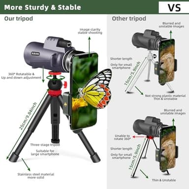 40X60 Monocular Telescope with Smartphone Holder & Tripod, Power Prism Compact Monoculars for Adults Kids, HD Monocular Scope for Bird Watching Hiking Concert Travelling Purple - Image 3