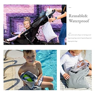 ALVABABY 2pcs Cloth Diaper Wet Dry Bags Waterproof Reusable with Two Zippered Pockets Travel Beach Pool Daycare Soiled Baby Items Yoga Gym Bag for Swimsuits or Wet Clothes L2933 - Image 7