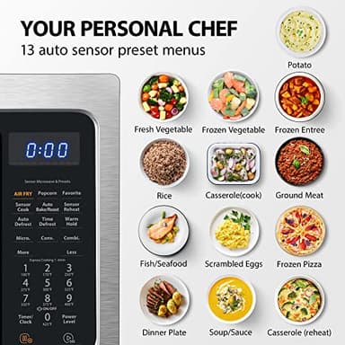 Toshiba Air Fryer Combo 4-in-1 Countertop Microwave Oven, Smart Sensor, Convection, Mute Function, Position Memory 13.6" Turntable, 1.5 Cu Ft, 1000W, Silver, ML-EC42P(SS) - Image 5
