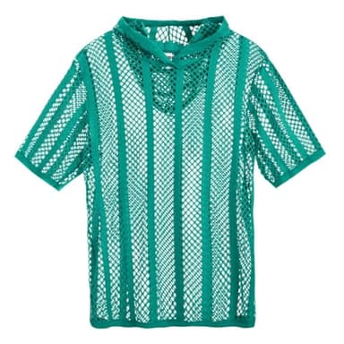 SUMABA Mens Fishnet Top Pullover Sexy See Through Short Sleeve T-Shirt Hoodies,Green XXL - Image 7