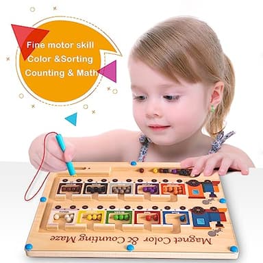 Magnetic Color and Number Maze Board Wooden Montessori Fine Motor Skills Toys for 3 4 Year Old Preschool Learning Activities Classroom Must Haves Sorting Travel Toys for Toddlers Boys Girls - Image 2