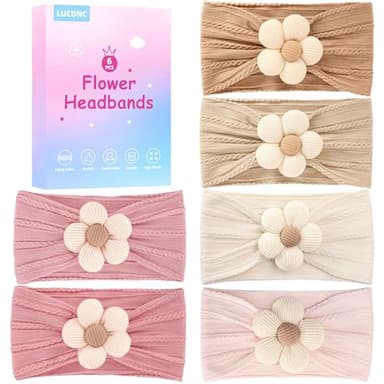 lucdnc 6 Pcs Baby Girls' Headbands Gifts for Newborn Infant Toddler Handmade Soft Comfortable Elasticity Nylon Baby Flower Hairbands Essentials Accessories - Image 1