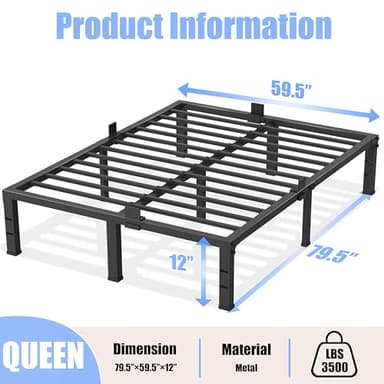 Yitong Angel Queen Bed Frame 12 inch High 3500 lbs Heavy Duty Metal Platform Mattress Foundation with Steel Slat Support/No Box Spring Needed/Noise Free/Non-Slip/Easy Assembly - Image 3