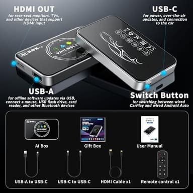 vnilrgle 4-in-1 Wireless CarPlay Adapter & Android Auto Wireless Adapter, Stream Netflix, YouTube, and More, Split-Screen & Mirroring, for Cars with OEM Wired CarPlay/Android Auto - Image 8