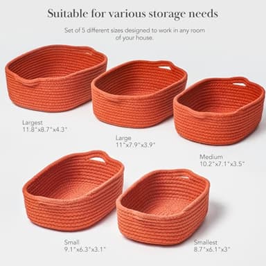 Cozytoon 5-Piece Storage Basket Set - Durable Cotton Rope Storage Bins for Bathroom, Kitchen, Nursery, and Living Room Organization - Multi-Use Baskets for Shelves, Clothes, Towels and Laundry - Image 3
