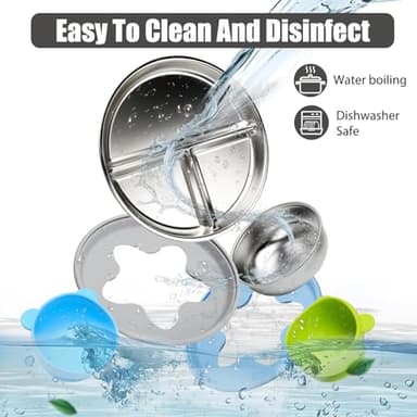 MISSLILI Stainless Steel Baby Plate and Bowls with Suction, Divided Kids Baby Plate and Toddler Bowl with Removable Silicone Suction, Non-Slip Baby Feeding Set Dishwasher Safe，4 Packs - Image 6