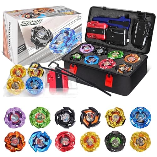 X Battling Set, 12 Spinning Tops, 3 Launchers and 1 Grip with Storage Box, Kids Toys Birthday Gift Ideal for 6+ Years Old Boys - Image 1