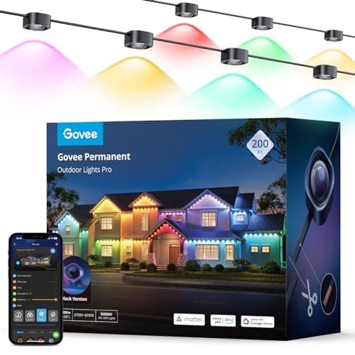 Govee Permanent Outdoor Lights Pro, 200ft with 120 RGBIC LED Lights for Daily and Accent Lighting, 75 Scene Modes for Outdoor Decor, IP67 Waterproof, Works with Alexa, Google Assistant, Matter, Black - Image 1