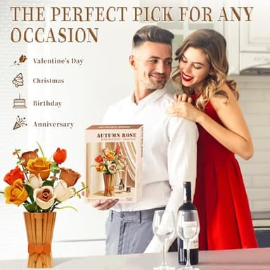 Flowers Set with Vase for Adults Compatible with Lego Flowers, Icon Roses Bouquet Botanical Collection Kits Artificial Flower Set, Valentines Day Gifts for Her Him Kids 14+, Home Office Decorations - Image 5