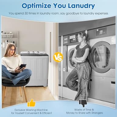 Dawmilon Portable Washing Machine Twin Tub - 28lbs Compact Washer (18lbs) and Spinner Dryer (10lbs) Combo with Drain Pump - Semi Automatic Washing Machine for Apartments, Dorms, RVs, Camping - Grey - Image 7