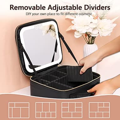 Travel Makeup Bag with LED Lighted Make up Case with Mirror 3 Color Setting Cosmetic Makeup Box Organizer Vanity Case for Women Beauty Tools Accessories Case Rechargeable - Image 3