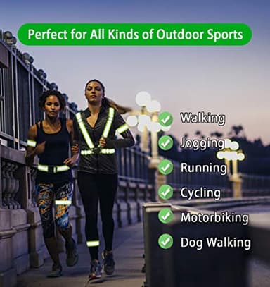 Reflective Vest, Reflective Glow Belt with 2Pack Reflector Armbands, Adjustable Elastic Safety Vest Outdoor Reflective Belt High Visibility, Ultralight & Comfy for Running, Jogging, Walking, Cycling, - Image 3