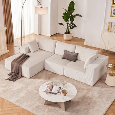 108” Modular Sectional Sofa, Cloud Sectional Couch with Deep Seat, Modern Modular L-Shape Sofa Couch with Chaise,Upholstered Couches for Living Room Bedroom (Beige, Left Facing Chaise) - Image 6